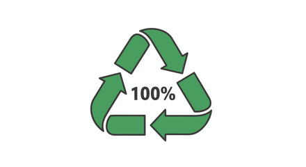 Fototapeta premium A green recycling symbol with three chasing arrows and the text 100% inside, indicating completely recyclable or recycled material.