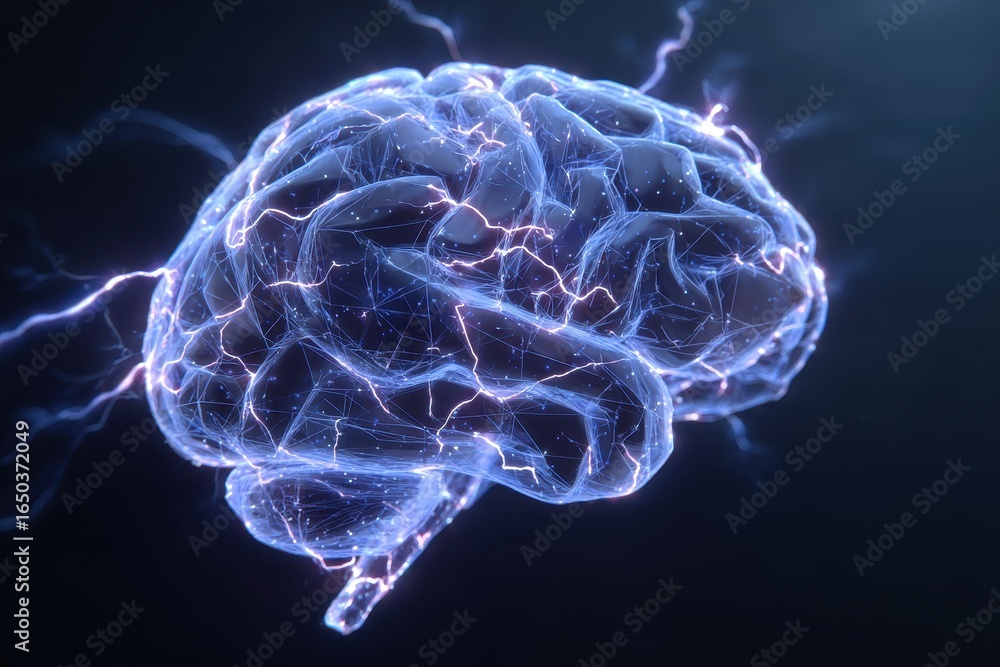 Poster digital brain illustration with glowing neural connections showcasing advanced technology and intell