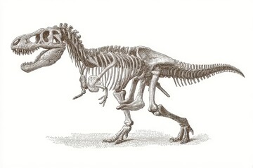 Fototapeta premium Vintage illustration of a T Rex skeleton showcasing the anatomical structure of one of the most iconic dinosaurs in prehistoric history