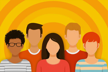 Fototapeta premium A group of people are standing in a circle, with one person wearing glasses