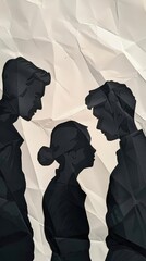 A Close-up Shot of a Silhouettes of people at a wedding with watercolor details