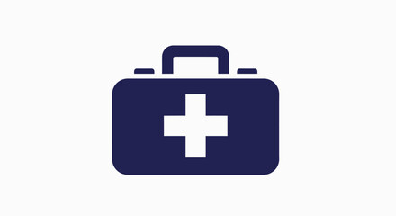 Obraz premium A dark blue first aid kit icon with a white cross, symbolizing medical help, healthcare, and emergency services.