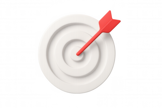 3d rendering: red arrow piercing white target center, representing precise goal achievement and strategic business triumph