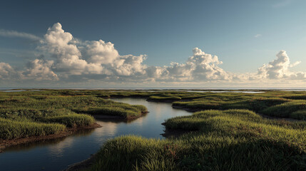landscape with river. Generative AI