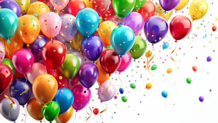 A vibrant array of colorful balloons floating, creating a festive and joyful atmosphere isolated on transparent background