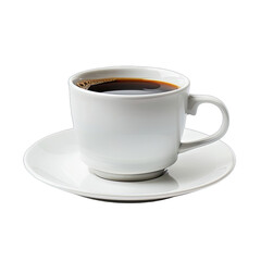 Obraz premium A white ceramic coffee cup filled with dark brown coffee, resting on a matching saucer