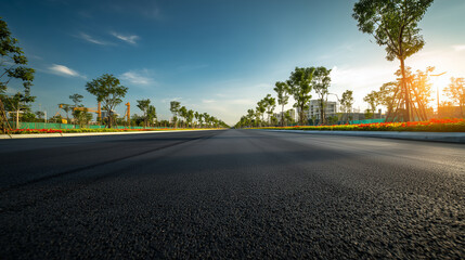 road at sunset. Generative AI