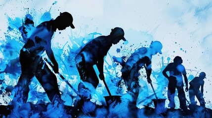 A Close-up Shot of a Watercolor silhouettes of a bustling cityscape with overlapping colors