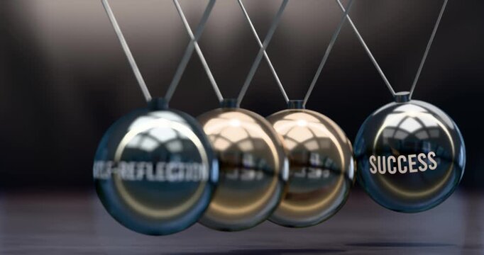 Self-Reflection creates success. Subtle visualization of self-reflection power and its effects on success. Mutual and self inforcing link between self-reflection and success. Video can be looped