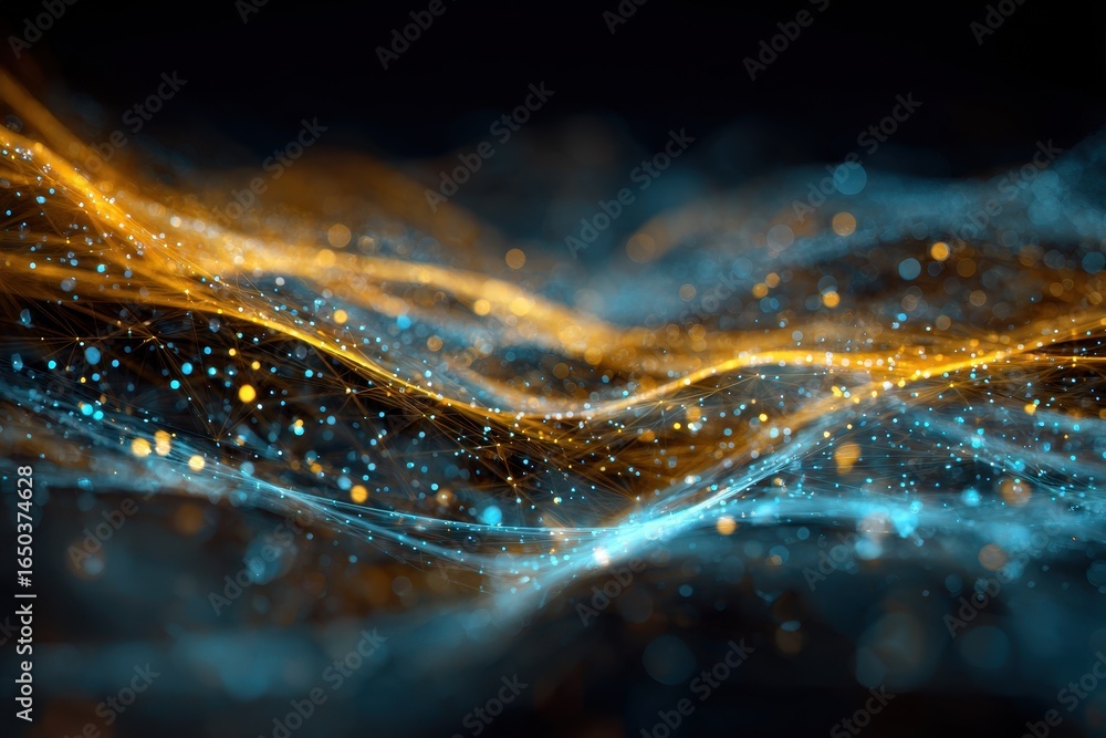 Poster glowing network vibrates with energy and color in a vibrant abstract depiction of interconnected ele