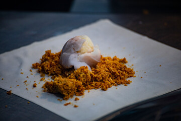a peanut ice cream roll is presented