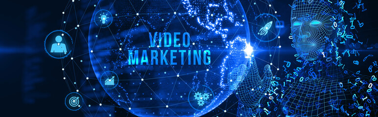 Video marketing and advertising concept on screen.  Business, Technology, Internet and network concept. 3d illustration
