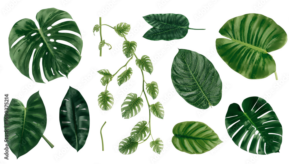 Poster botanical assortment of tropical leaves on transparent backdrop creating a calming display