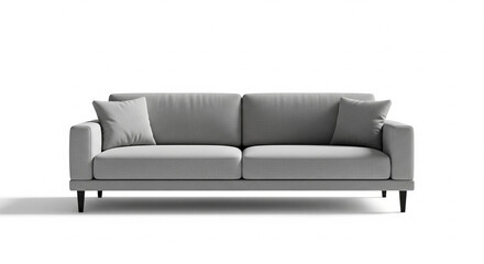 Fototapeta premium Modern Grey Fabric Sofa with Pillows, Comfortable Furniture for Living Room on Isolated transparent background