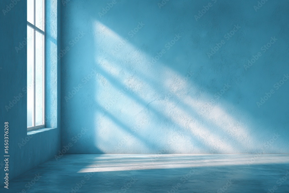 Poster bright light illuminates a minimalist space with a soft blue backdrop and gentle shadows highlightin