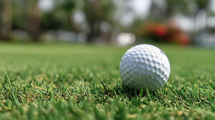 Obraz premium A golf ball on a green grass field for golfing and outdoor sports