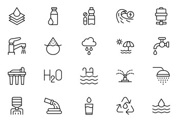 Water Related Vector Line Icon set. Contains such Icons as Filter, Moister, Water Tap and more. Vector illustration. editable stroke