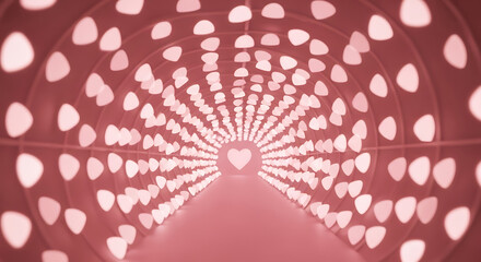Abstract tunnel of glowing pink and white oval lights creating a mesmerizing futuristic pathway