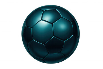Teal soccer ball with metallic sheen, precisely rendered in 3d, floating against transparent backdrop, ideal for athletic graphic design