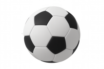 Photorealistic 3d rendering of a classic soccer ball rotating, isolated on a transparent background, ideal for sports-related projects