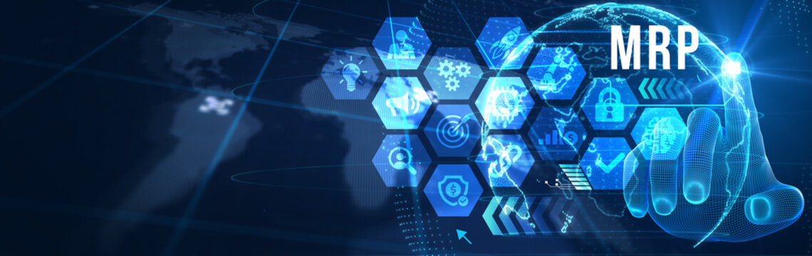 MRP Material Requirement planning Manufacturing Industry Business Process automation. 3d illustration