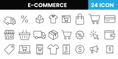 E-commerce line icon set vector illustration isolated on white background. shopping, delivery, business icon set