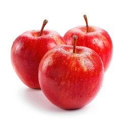 Three bright red apples with water droplets