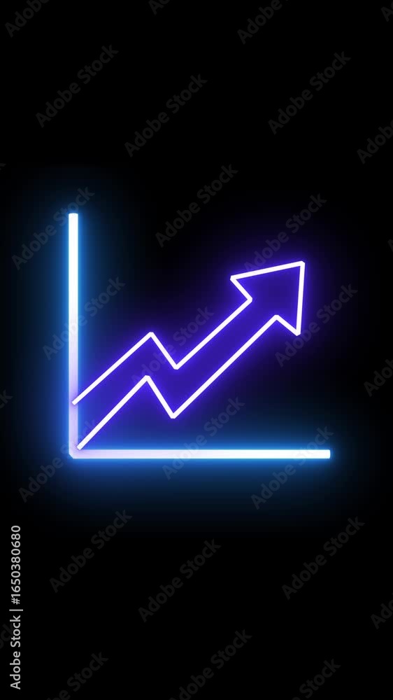 Poster crypto price chart glowing with rising line vertical video. animated neon graph displaying rising tr