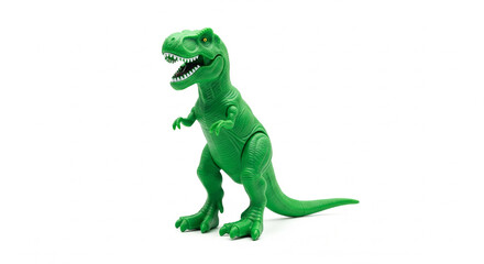 Fototapeta premium Green Plastic Toy Dinosaur in Roaring Pose on Isolated transparent background