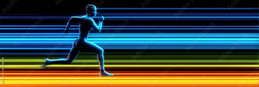 Poster Running Figure in Motion With Dynamic Lines Illustrating Speed and Energy in a Vibrant Digital Style at Night