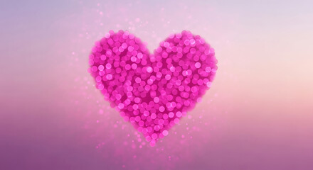 A vibrant pink heart shape formed from many small petals against a soft gradient background