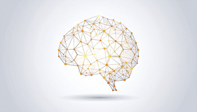 Abstract polygonal brain visualization with glowing neural network connections, representing artificial intelligence