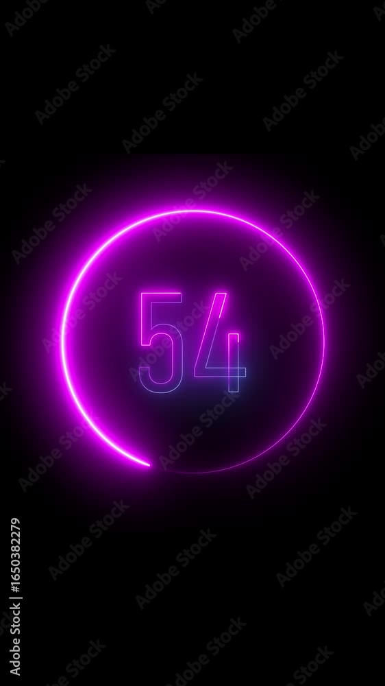Aufkleber dynamic glowing neon number 54 inside illuminated circle vertical video. glowing neon number fifty f