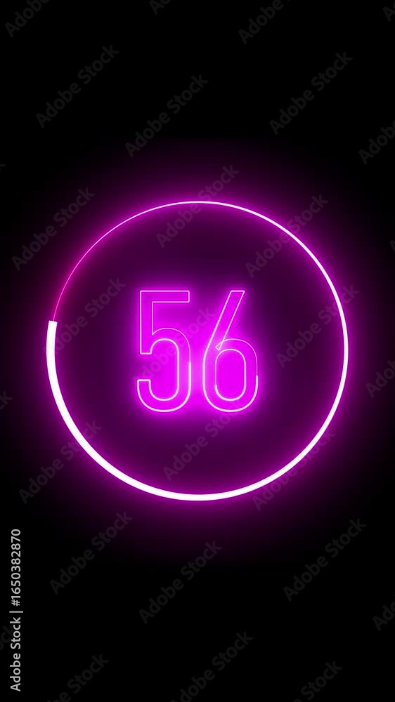 Aufkleber dynamic glowing neon number 56 inside illuminated circle vertical video. glowing neon number fifty-s
