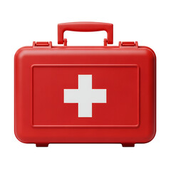 Obraz premium Emergency preparedness with a vibrant red first aid kit, providing immediate assistance and care for health and well-being in unforeseen circumstances