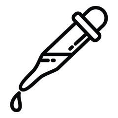 Dropper with Dripping Liquid in Black and White Line Icon Style.
