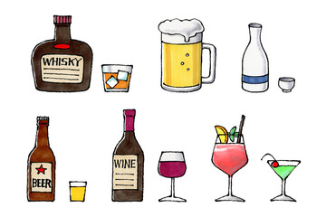 お酒セット　手描きイラスト