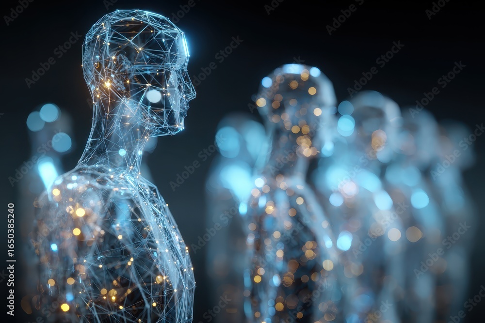Poster representation of agentic autonomy through ai hologram technology in a collaborative workspace showc