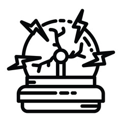 Electric Ball with Lightning Effects in Black and White Line Icon Style.
