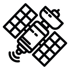 Satellite Communication in Space with Antennas and Solar Panels Line Icon.