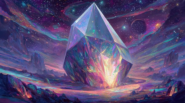 Colossal Iridescent Crystal Cavern In A Colorful Landscape