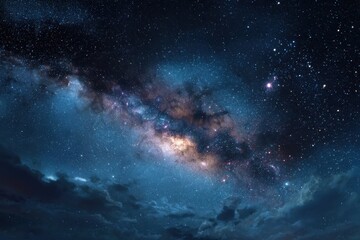 Fototapeta premium Breathtaking night sky showcases a stunning array of stars and the Milky Way galaxy illuminating the dark landscape