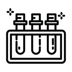 Three Test Tubes in a Rack for Laboratory Use Line Icon.