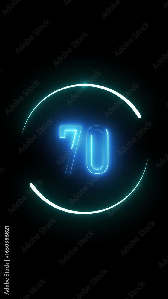Aufkleber glowing neon number 70 inside radiant circle. futuristic countdown visual. glowing neon number 70 an