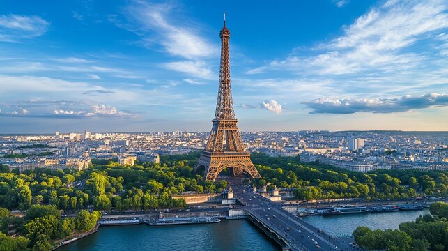 Panoramic view of the Eiffel Tower in Paris