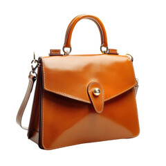 Elegant amber leather handbag with a top handle and shoulder strap, perfect for everyday use. background removed