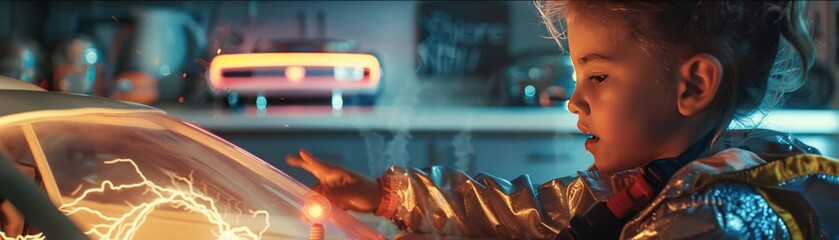 A tesla coil creates miniature lightning bolts, sparking curiosity and wonder in a group of children smart car