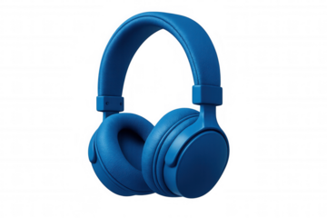 Modern blue wireless headphones floating on a transparent background, perfect for music lovers and audiophiles