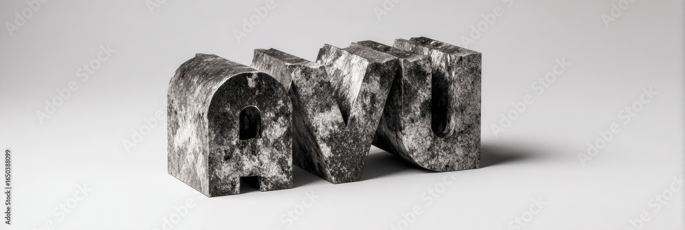 Poster creative display of bold letters in a unique material showcasing modern design aesthetics in a minim