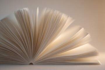 Fanned out blank white book pages displaying soft curves and clean lines in a minimalistic setting at a peaceful atmosphere